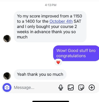 Student message: score improved from 1150 to 1400